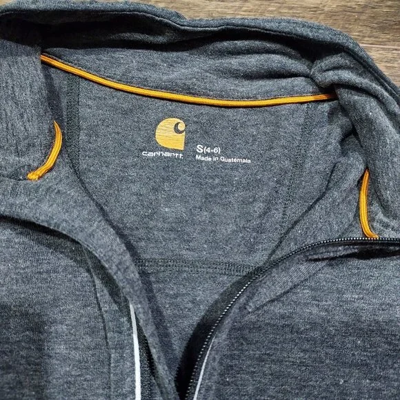 Carhartt Shirt Womens Small Long Sleeve Work 1/4 Zip Gray Fitted Thumb Holds - Picture 7 of 12